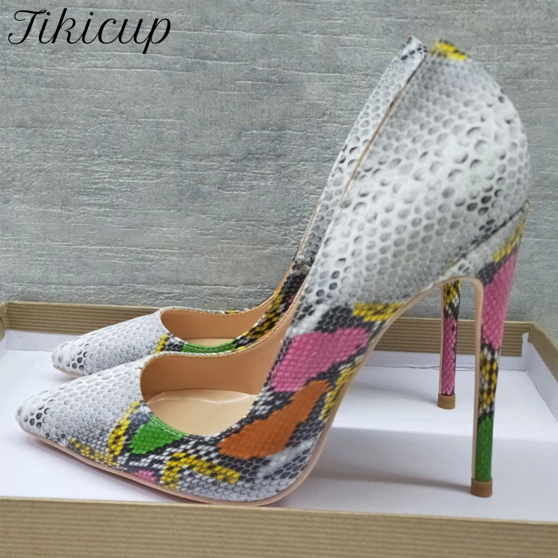 

Tikicup Pink White Crocodile Effect Women Pointy Toe High Heel Shoes 8cm 10cm 12cm Customize Sexy Ladies Party Stiletto Pumps