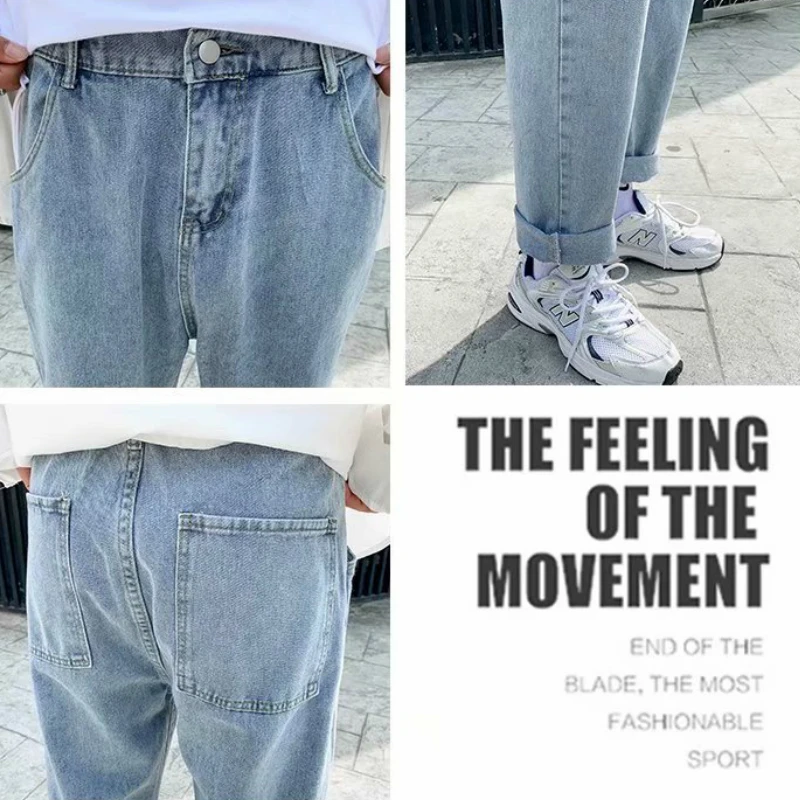 

Denim Men Jeans Large Size S-3XL Button Fly Full Length New Japanese Style Retro Baggy Straight Male Trousers Chic Ins All-match