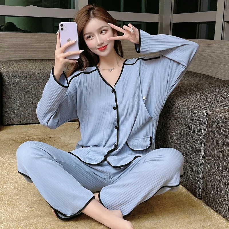 Ночная рубашка для кормящих мам пижамы беременных одежда сна корейское