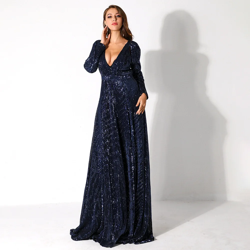 Сексуальное женское вечернее платье с v образным вырезом и высоким разрезом