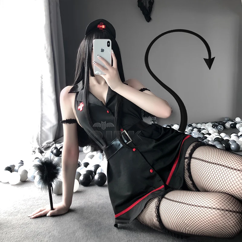 

New Erotic Sexy Lingerie Sweet White And Black Sleeveless Nurse Cosplay Uniform Passion Temptation Fancy Dress Dropshipping