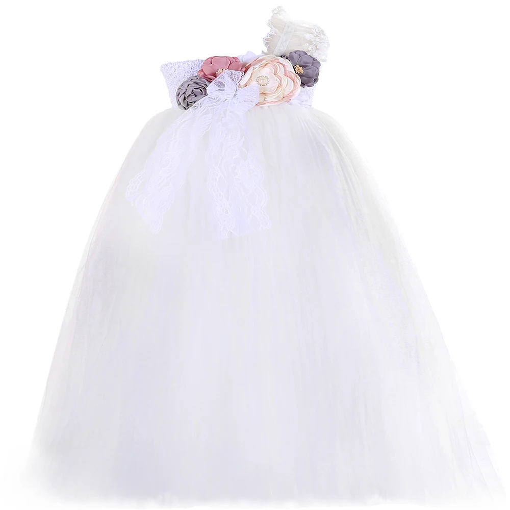 Платье-пачка для девочки держащей букет на свадьбе Платье с кружевными