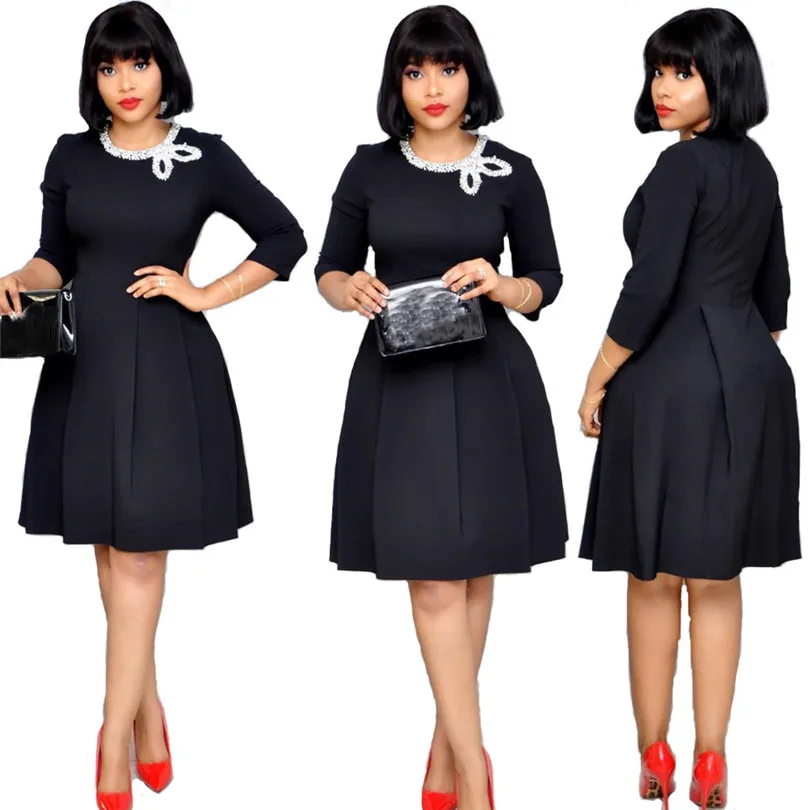 Черные африканские платья для женщин Летний стиль Офисная Леди бальное платье