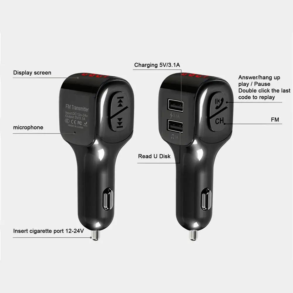 

Car Bluetooth 5.0 FM Transmitter Wireless Handsfree Audio Receiver Auto MP3 Player 2.1A Dual USB Fast Charger Car Accessories