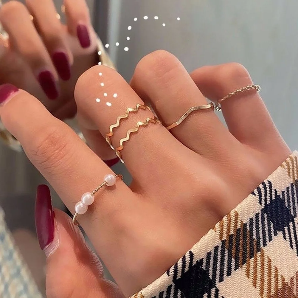 

2021 Fashion Personality Gold Pearl Open Ring Set Boho Luxury Cocktail Ring Cute/Romantic Unisex elegant Ring Gothic Bling Emo