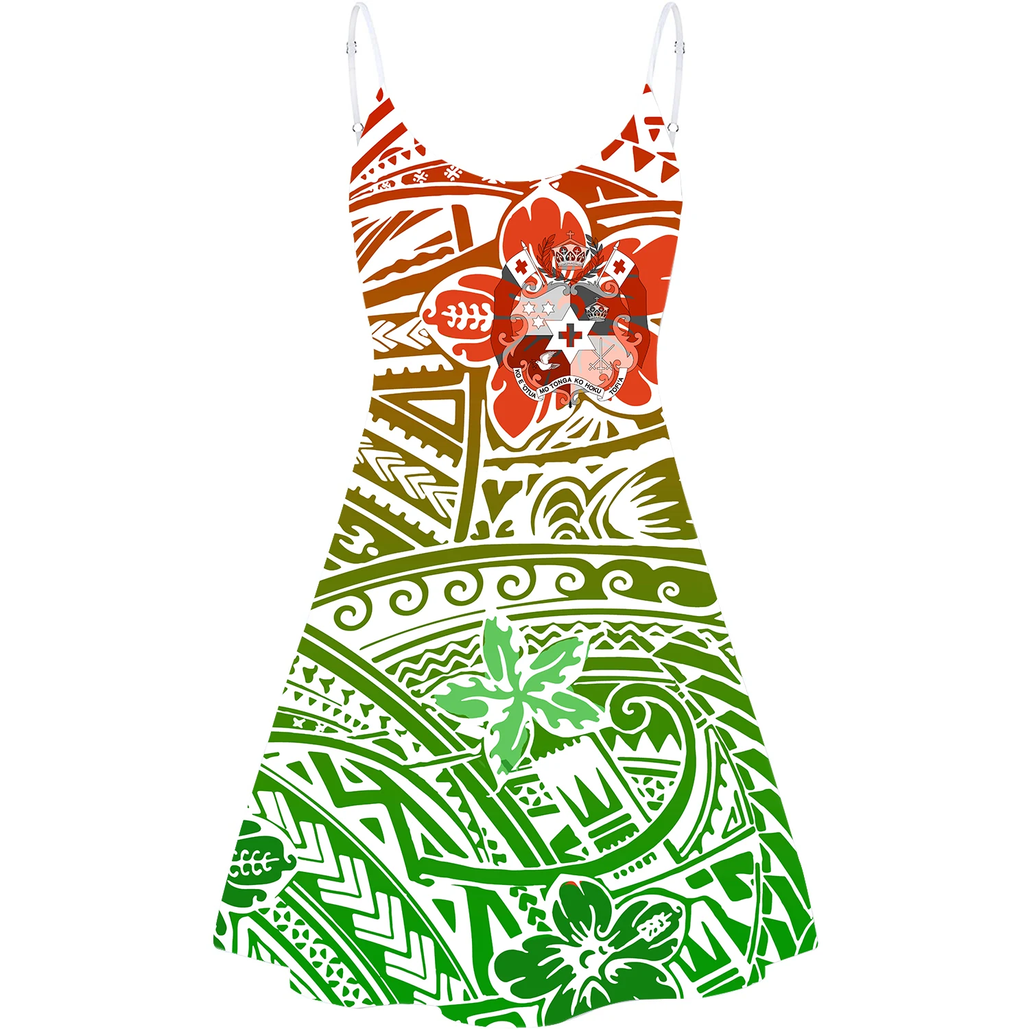 

Polynesian Tribal Tonga Tattoo Hibiscus Green Brand Designer Casual Spaghetti Strap Dress for Girls Knee Length Party Dresses
