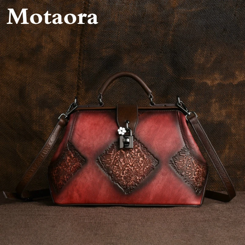 

MOTAORA Retro Embossed Women Handbag Luxury Hand-painted Vintage Shoulder Bag Ladies Genuine Leather Crossbody Bags For Female