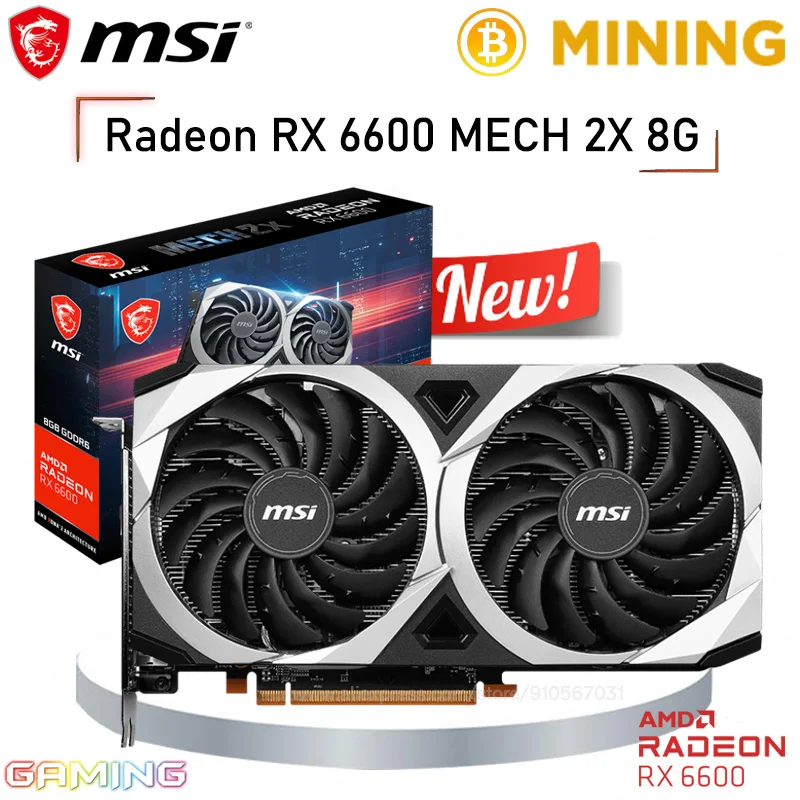 

Графическая карта MSI RX 6600 MECH 2X 8G RX 6600, видеокарта 8 Гб GDDR6 DisplayPort с двойным вентилятором RX6600, карточка для майнинга GDDR6 1080P, карта Radeon, Новинка