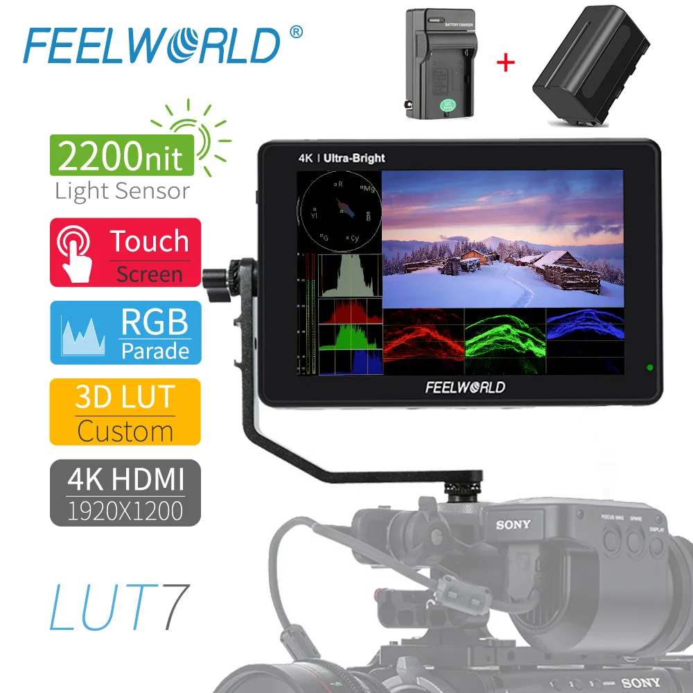 Сенсорный экран FEELWORLD LUT7 2200cd/m 3D LUT DSLR монитор 4K HDMI 7 дюймов Full HD 920x1200 IPS дисплей