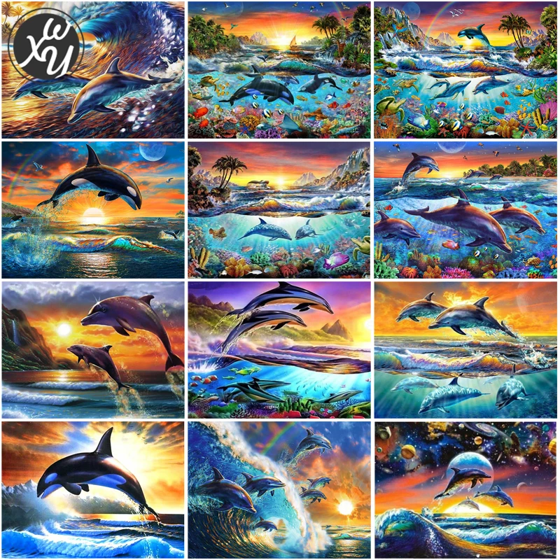 Набор для алмазной вышивки Дельфин Пляжная мозаика с закатами аксессуары