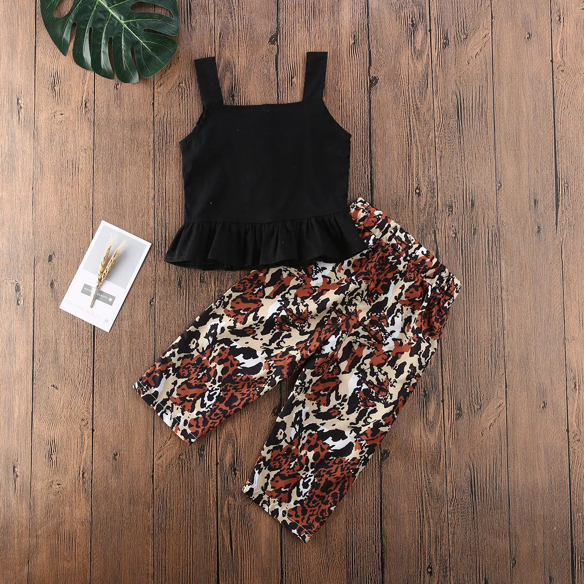 

Fashion Toddler Kids Baby Girls 1T-6T Summer Clothes Sets Ruffles Single Breasted Vest Top+Leopard Pants Outfit