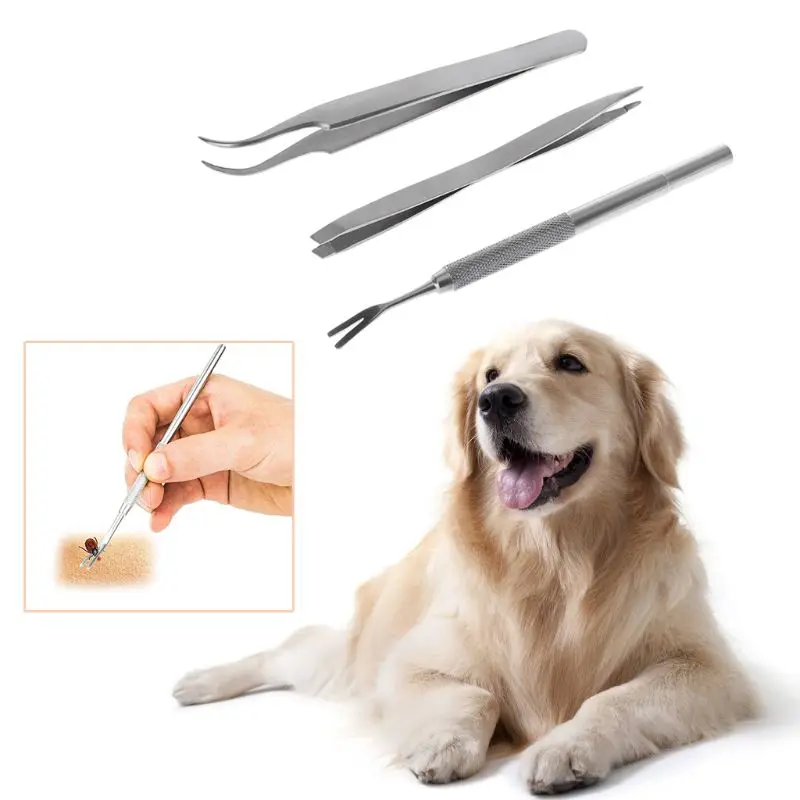 

Pet Cat Dog Tick Remover Tool Stainless steel Pet Fleas Lice Tweezers Clip Set