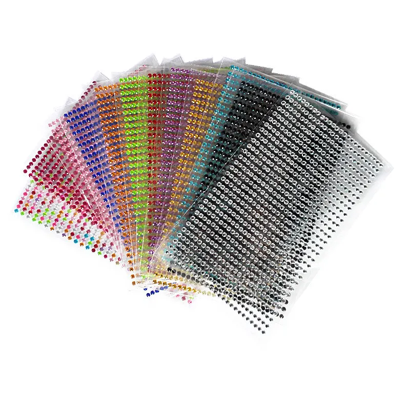 

Scrapbook sticker 3mm 750pcs/set Self-adhesive Acrylic Rhinestones Sticker Mobile Diamond decoration drill stickers for car