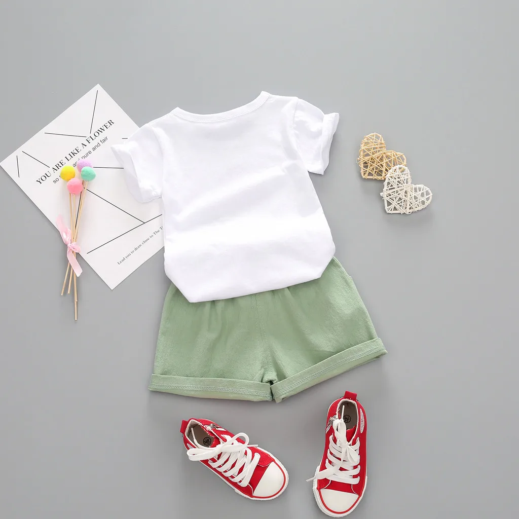 

2021 New Summer Toddler Kids Baby Girl Watermelon Letter Print Tops + Shorts Outfits Set Clothes kids Clothes for girls Dropship