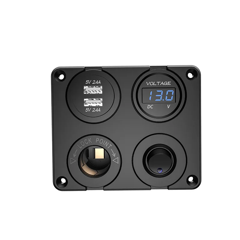 

4 in 1 Switch Panel Dual 2.4A USB Ports Fast Charger + LED Voltmeter + 12-24V Power Socket + On-Off Switch Car Marine Boat RV