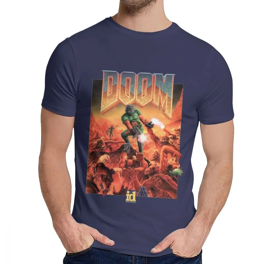 Picture Custom Doom II Hell On Earth 1994 T Shirt For Male Summer Cool Man Cotton T Shirt S-6XL - Цвет: Тёмно-синий