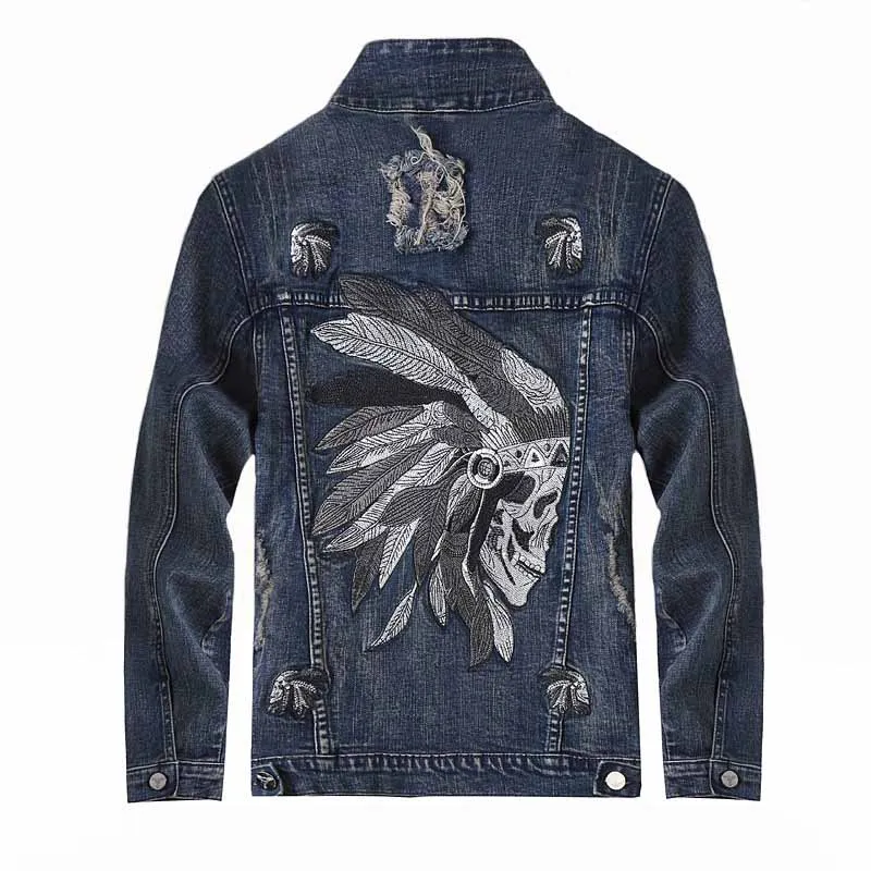 KIOVNO Хай стрит рваные Джинсовые куртки Для мужчин Вышивка искусственно