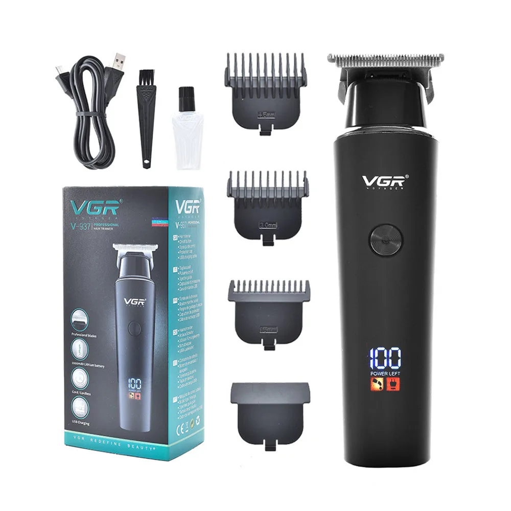 

VGR hair trimmer v937 USB rechargeable hair clipper LCD barber oil head clipper white engraving haircut machine beard trimmer