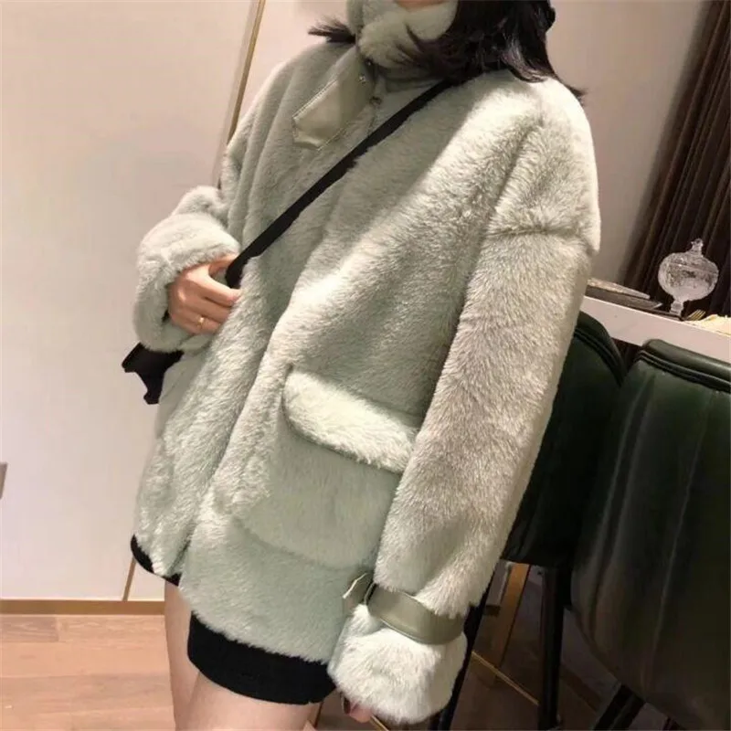 Faux Fur Coat Women 2019 Casual Furry Thick Warm Long Faux Lamb Fur Jacket Loose Winter Coat Women