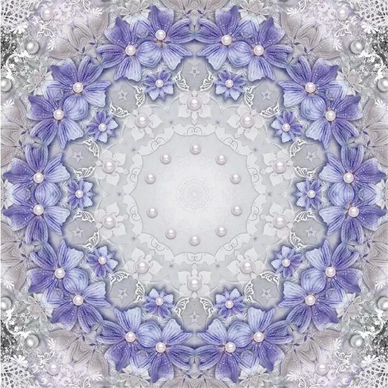 Пользовательские обои 3D фрески фиолетовый цветок Жемчуг кружево 3d потолок