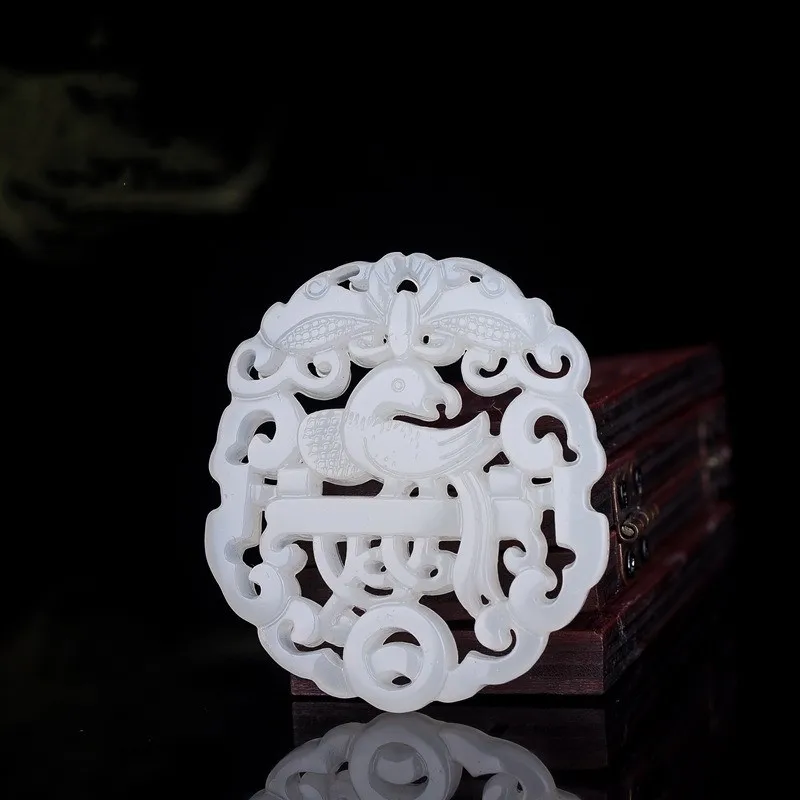 

Chinese Natural White Jade Hand-carved Ruyi Ping 'an Jade Pendant Fashionable Jewelry Men and Women Style Hollow Necklace