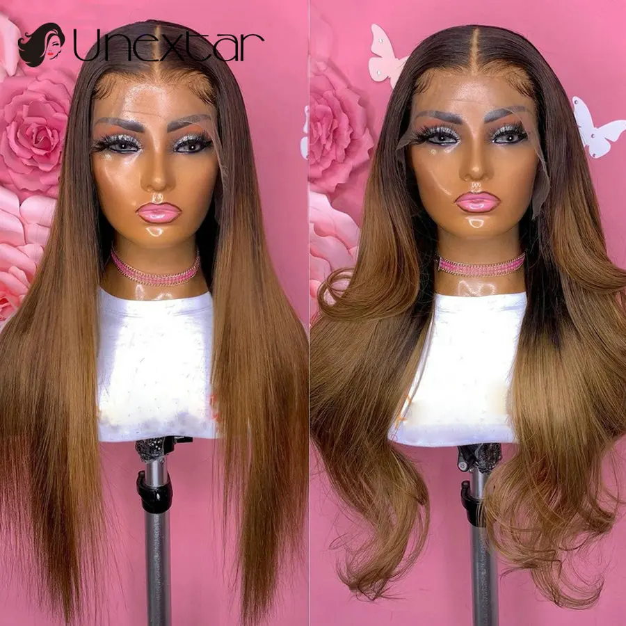 Ombre #1b/30 Straight Wave Wig Real Wig 180% 13x4 Lace Front Human Hair Ladies Wig Brazilian Remi Wig