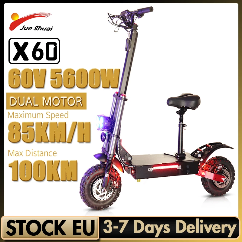 

Электрический скутер с большим радиусом действия 100 км, 60 в, 30 А, батарея Panasonic, электроскутер для взрослых, 5600 Вт, двойной мотор, Электрически...