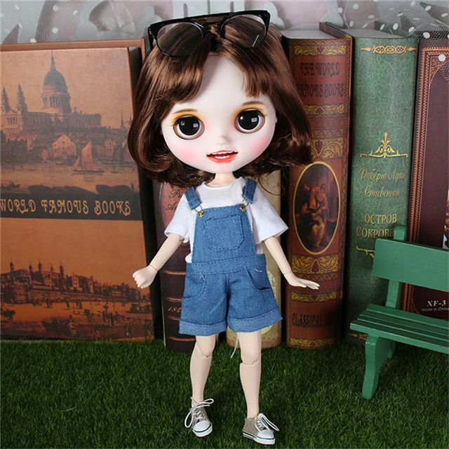 Ледяная фабрика blyth Пользовательские игрушки куклы индивидуальные лица короткие каштановые волосы сустава тела bjd белая кожа 30 см, без свободные руки AB - Цвет: dollsuitshoesglasses