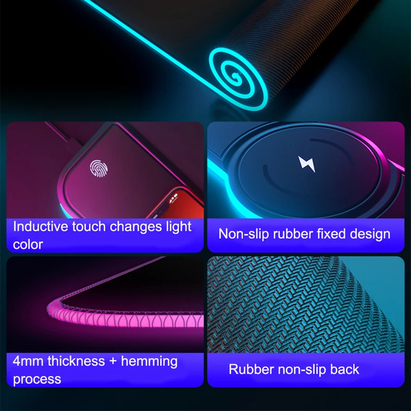 for qi 10w wireless charging mobile phone charger rgb luminous mouse pad led light gaming mousepad desktop pc laptop plate mat free global shipping