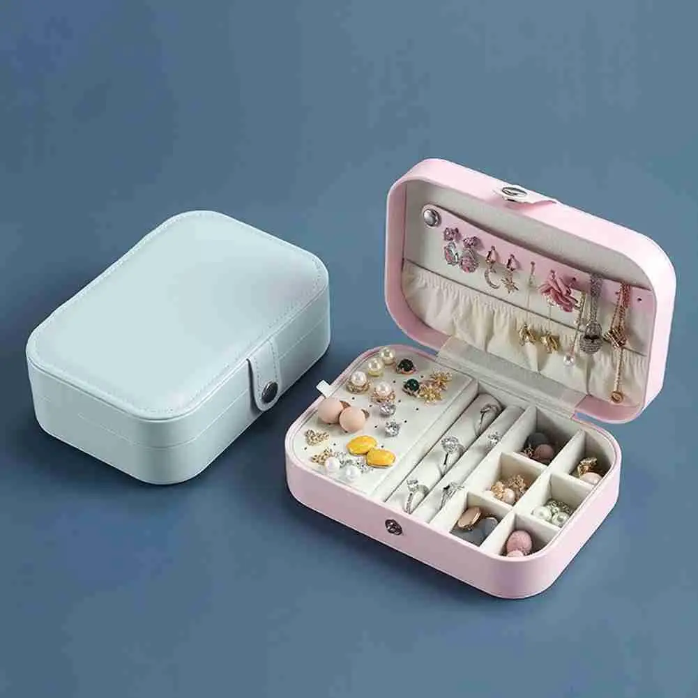 

PU Leather Casegrace Small Travel Jewelry Storage Box Jewellery Portable Earrings Style Girl Case Organizer Simple Ring Nec V6X9