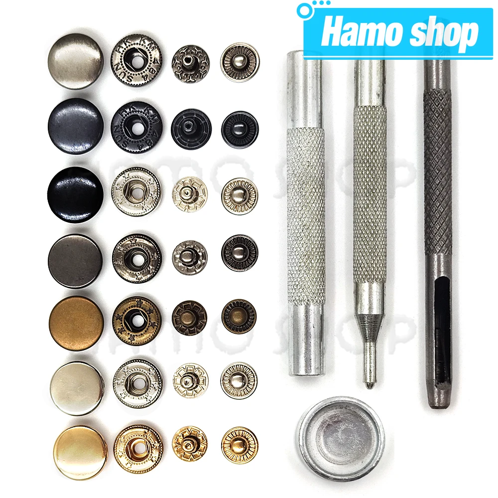 50set Snap Fasteners Metal Snaps Press Button Studs Optional Installation Tools Kit For Leathercraft Clothes Garment Bags Shoes
