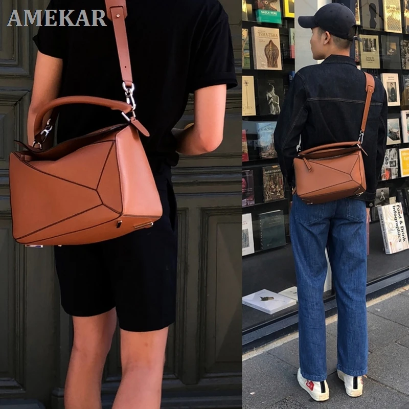

2021 Brand L Leather Stitching Contrast Color Geometric Bag Rhombus Crossbody Pillow Bag Luojia Fashion Handbag Women's Bag Hot