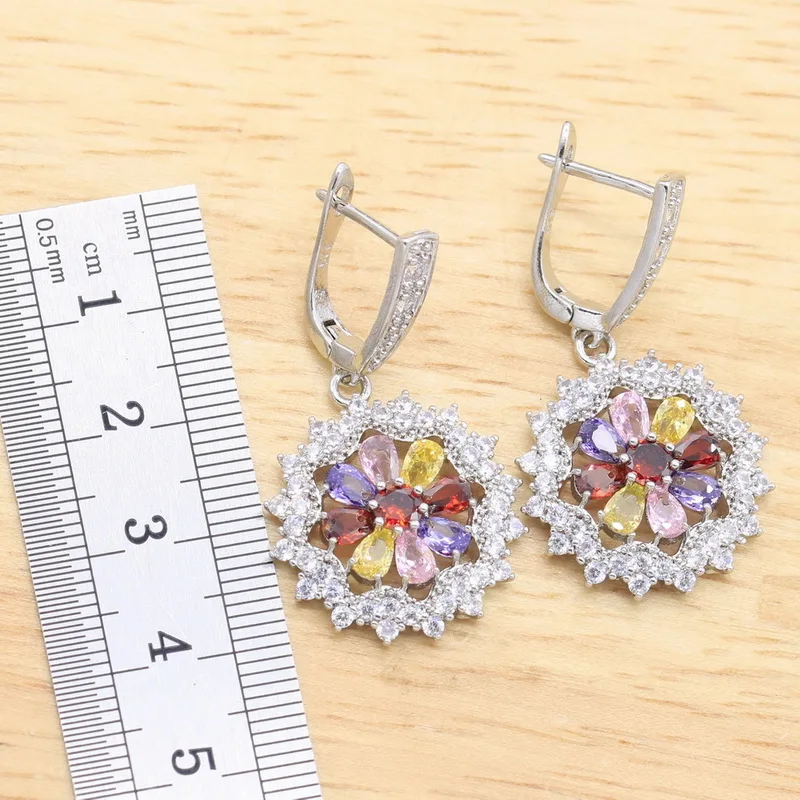 Серебряный Цвет Ювелирные наборы для женщин Мульти полудрагоценные Ожерелье