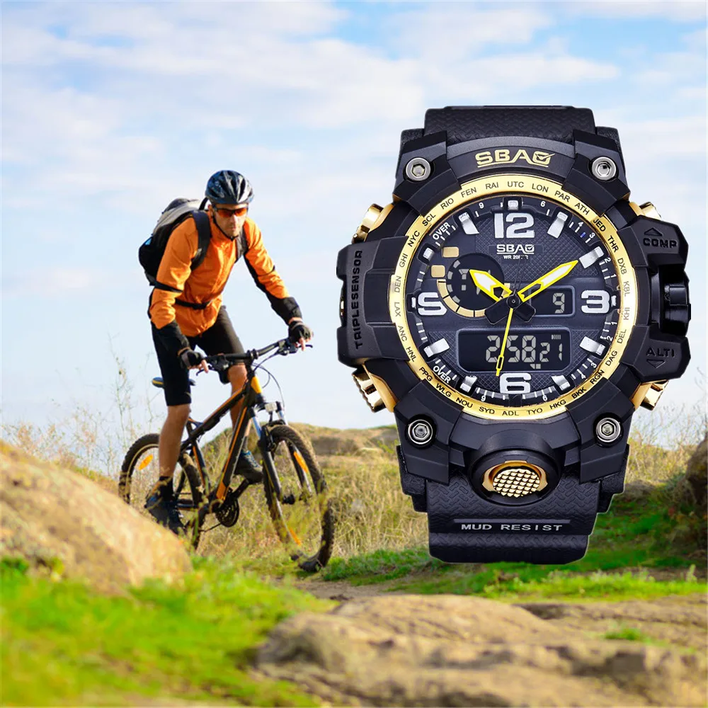 

Luxury Electronic Watch Men LED Digital Outdoor Sports 3Bar Waterproof Multi-Function Sports Shock Wrist Watches