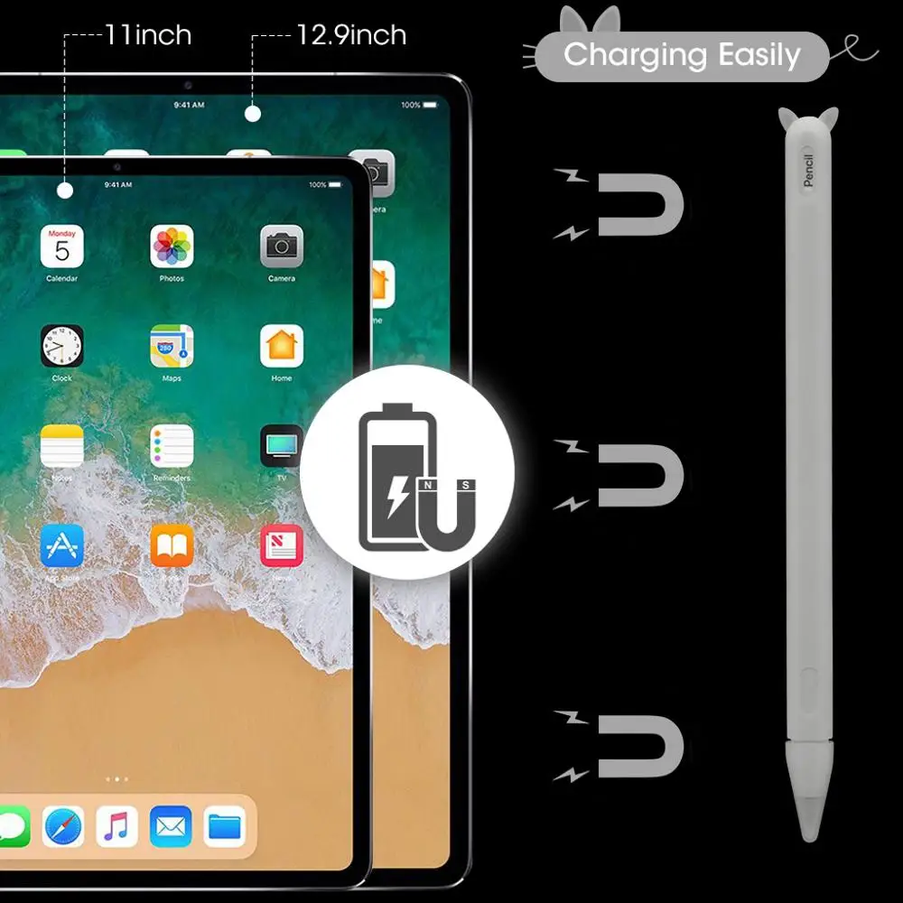 Cute Cat Ear Anti-scroll Silicone Protective Pouch Cap Holder Nib Cover case Skin For Apple Pencil 2 for iPad pro Pen | Компьютеры и