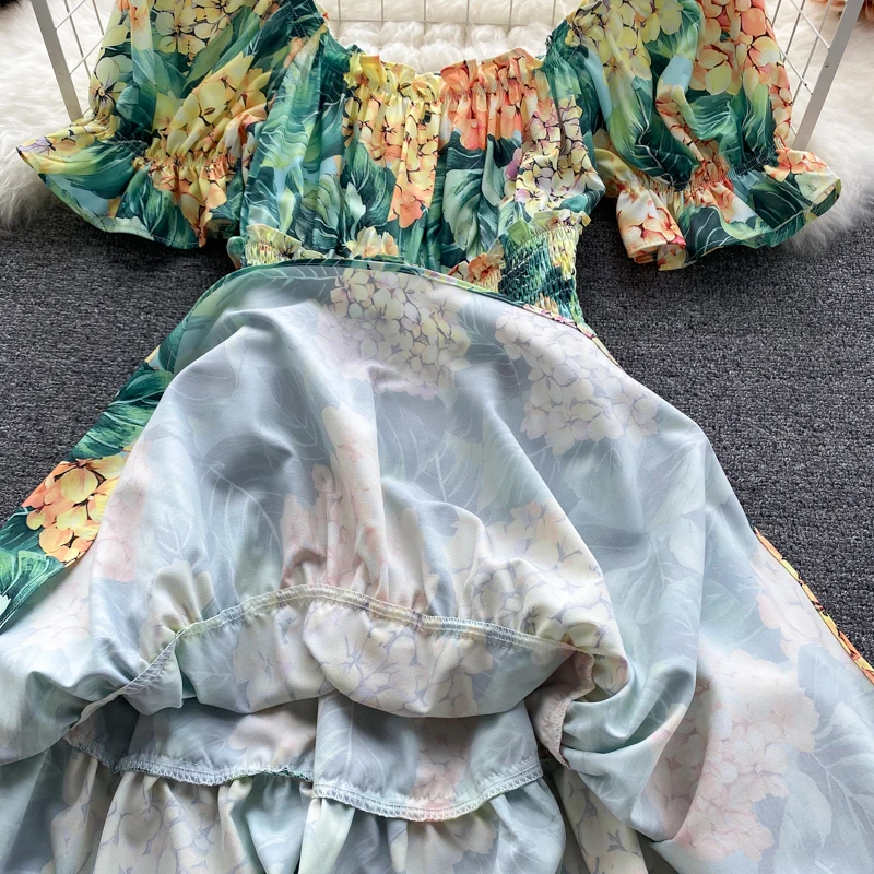 

Floral Print Dress Summer Women Clothing 2021 Square Neck Short Puff Sleeve Mini Dress Sexy Off Shoulder Dress Sundress