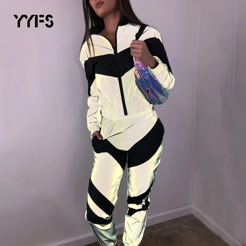 Женские светоотражающие спортивные костюмы комплект из 2 предметов короткий топ