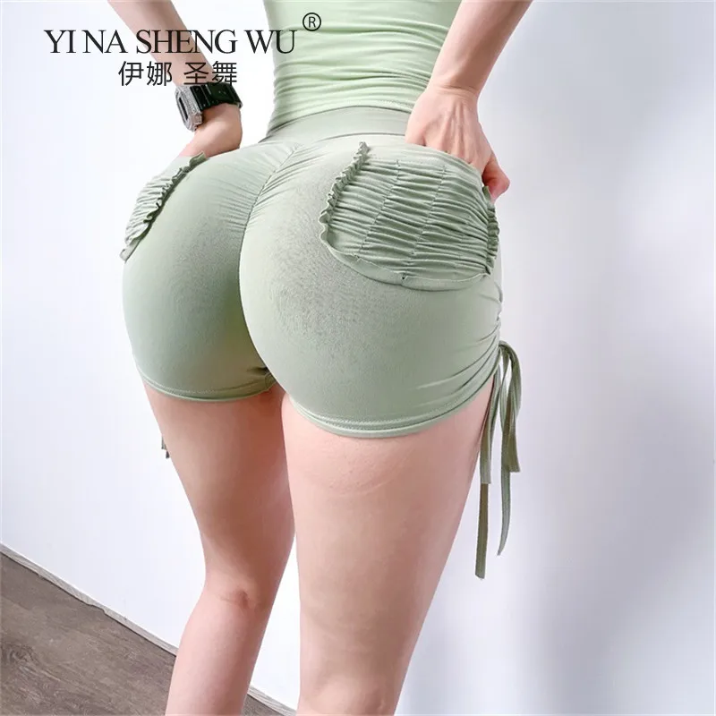 

Повседневные женские шорты для фитнеса с карманами на шнурке для йоги быстросохнущие обтягивающие велосипедные шорты с высокой талией Короткие облегающие спортивные шорты