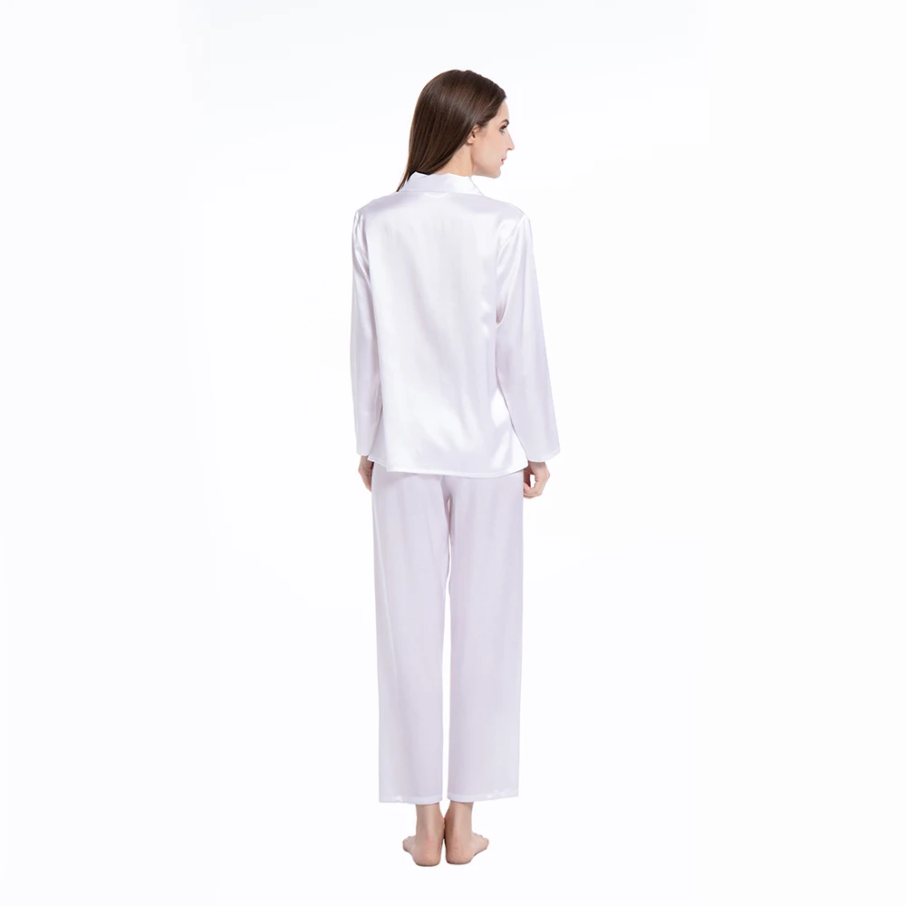 Women’s Clothing Mulberry Silk Pajama Set Long Full Length Ladies 19 Momme 100% Real Silk 2pc Pajama Set With Button Front