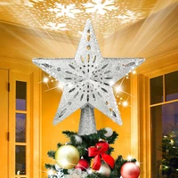 ac 100 240v christmas tree topper star led 360%c2%b0 rotating snowflake projector lamp 3d glitter snow light for xmas tree decoration