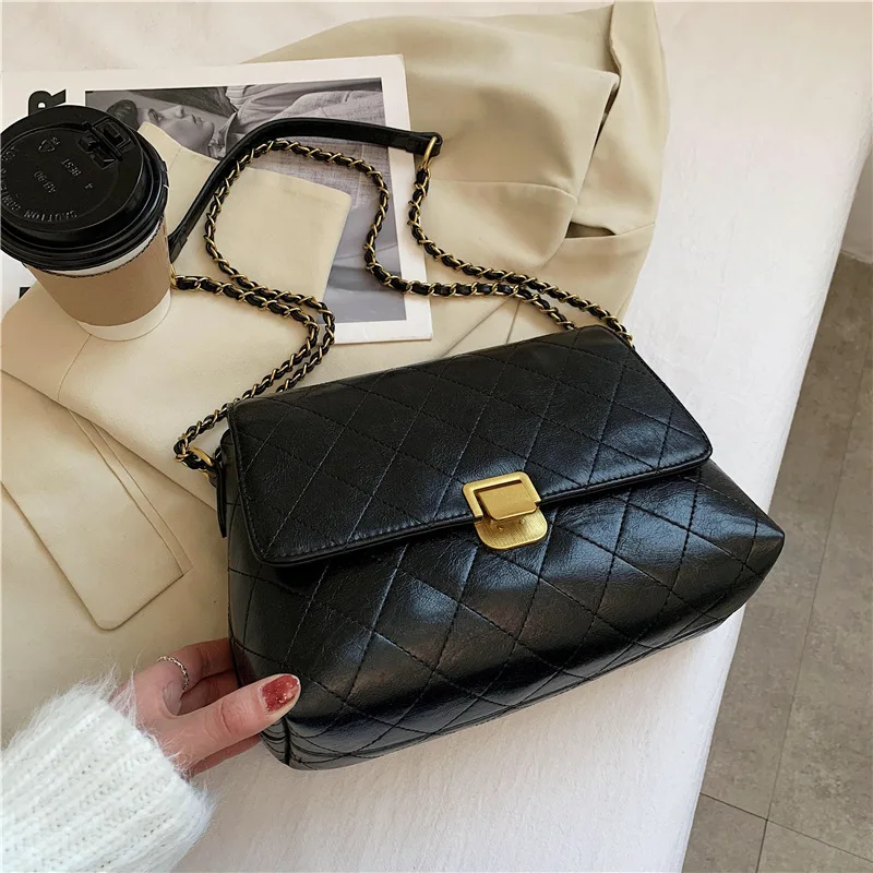 

Textured Women's Small Bags 2021 Spring New Fashion Trendy Fashion Underarm Shoulder Bags Chain Messenger Bag Small Square Bag
