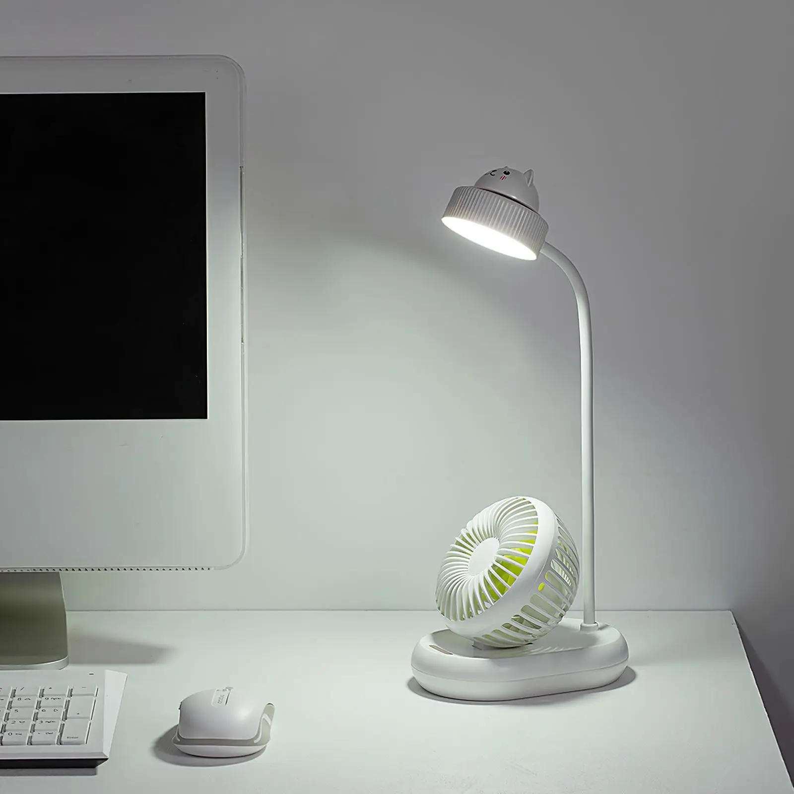Desk Lamp Fan Combination Has 3 Different Wind Speed and Brightness A Small Flexible Goose Neck Type LED Table Lamp& | Компьютеры и