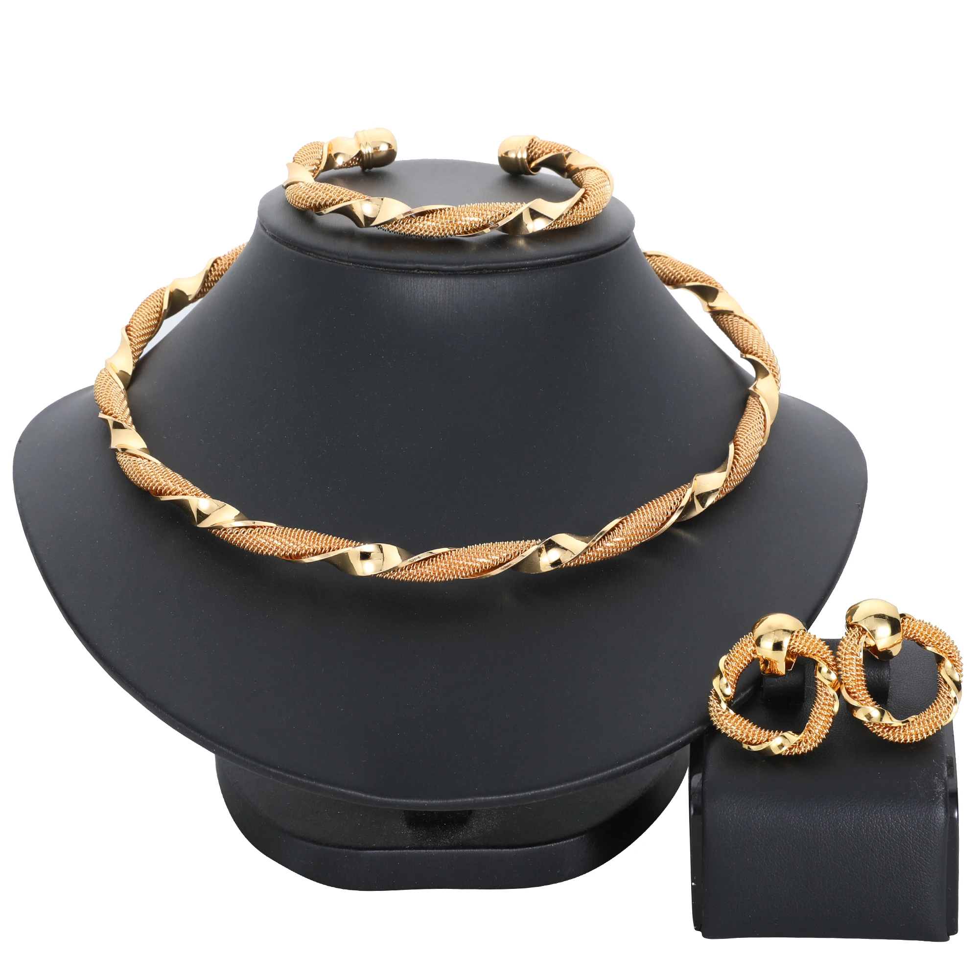 

High Quality Africa Bride Jewelry Set for Women Dubai Gold Earring and Necklace Set Party Gift