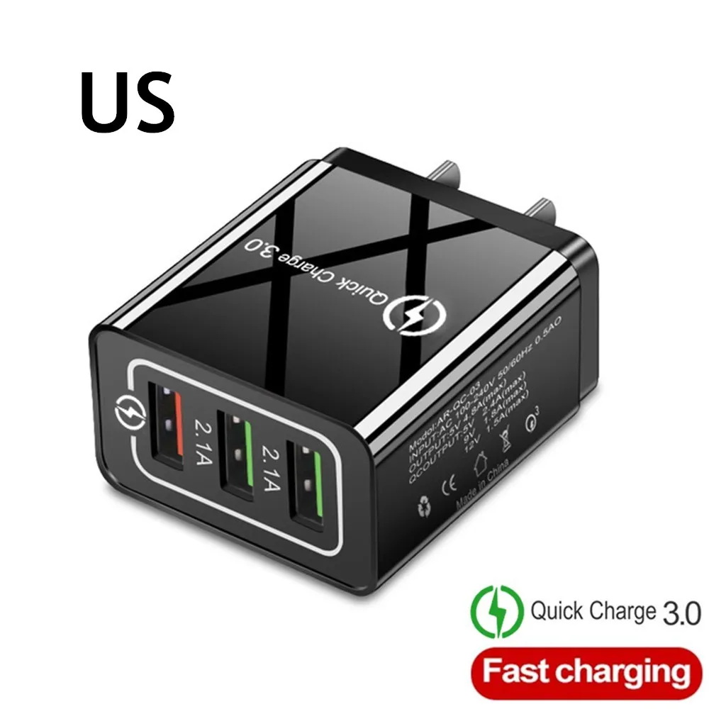 USB зарядное устройство EU/US вилка Быстрая зарядка 3,0 быстрое зарядное устройство настенное зарядное устройство для iphone 6 7 8 9 10 11 X samsung Xiaomi huawei зарядное устройство для телефона - Тип штекера: US  All Black
