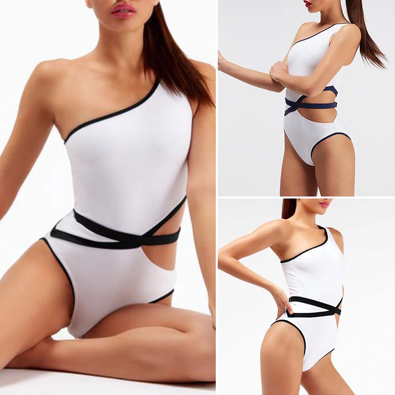 Купальник на одно плечо женский сетчатый комбинезон цельный купальник лоскутный