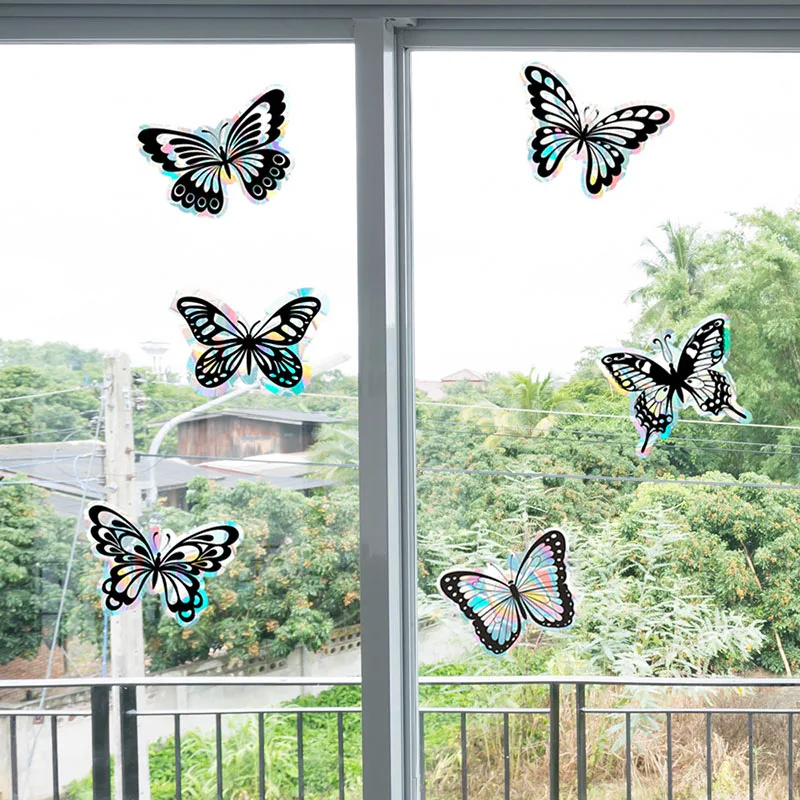

6pcs/set Butterfly Rainbow Prism Static Glass Sticker PVC Glueless decorative Window Film Removable Glass Window Sticker