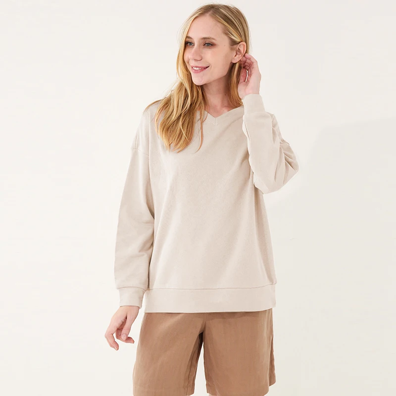 

Casual Cotton Women Hoodies Sweatshirts Sexy V-Neck Long Sleeve Harajuku Streetwear Oversized Hooded Pullover Female Clothing