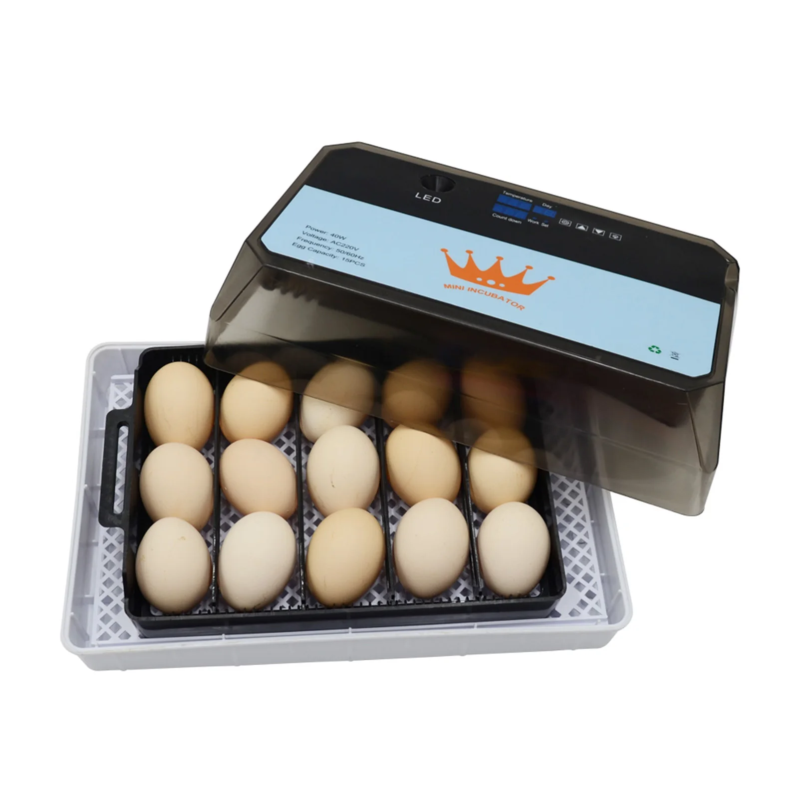 

Инкубаторы для яиц, цифровой полностью автоматический Hatcher для 15 яиц, цыплят, уток, индейка, яйцо для птицы, инкубатор со светодиодным экрано...