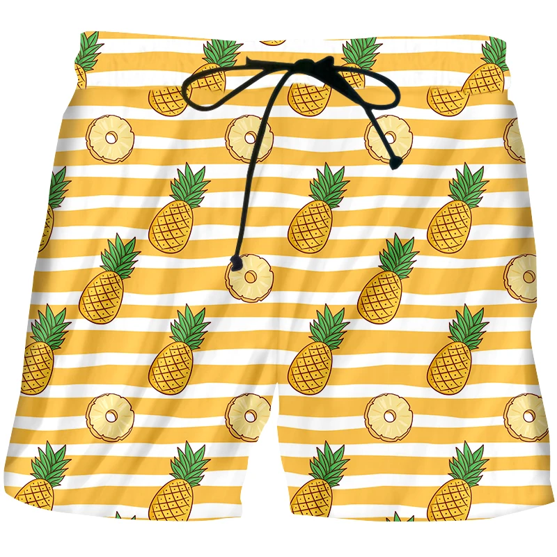 

Men's Summer Shorts Cool 3D Fruit Printed Striped Pineapples Casual Shorts Man Hip Hop Sport Beach Shorts Oversized Wholesale