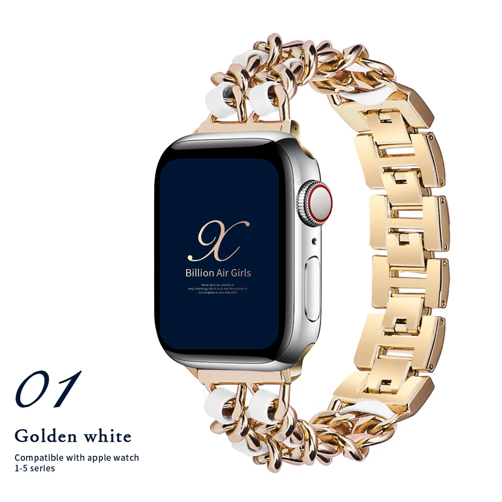 Band for Apple Watch6 5 4 40mm 44mm Watchband Stainless Steel Chain With Leather Bracelet Strap  for iwatch Series3 2 738mm 42mm